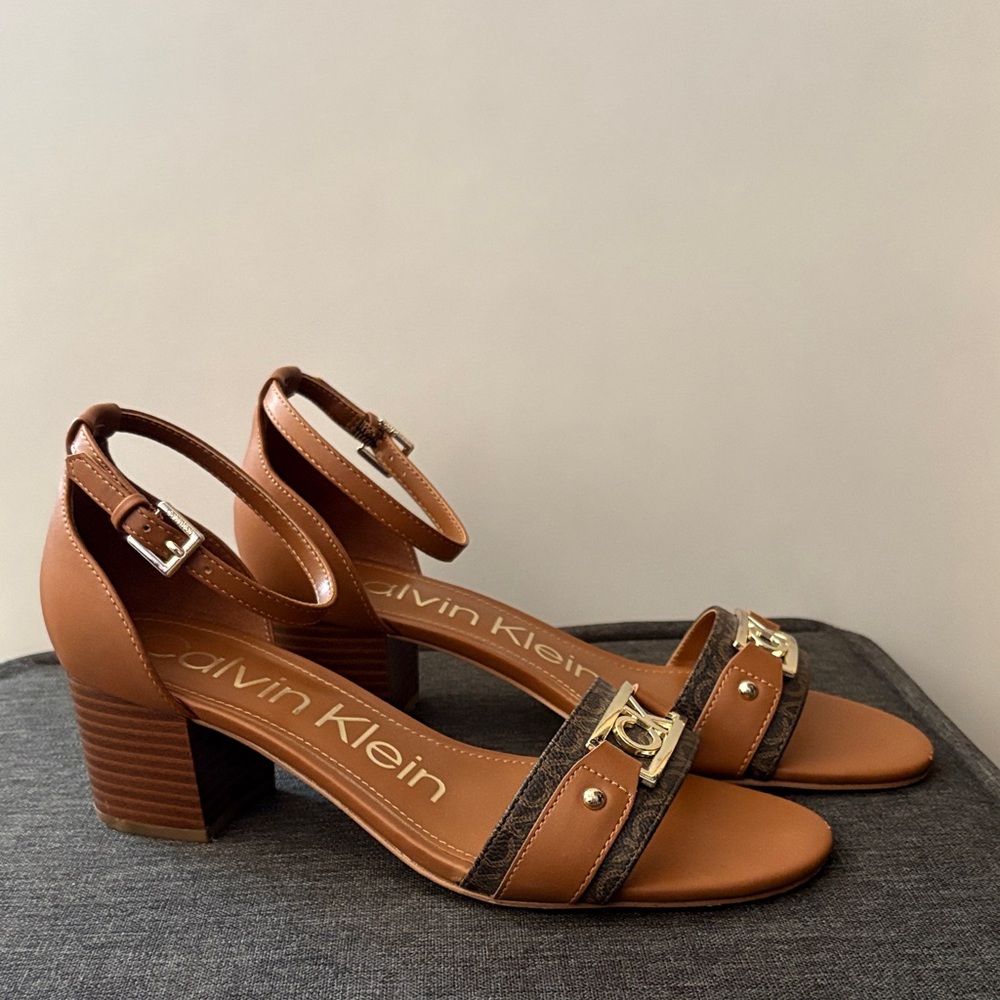 Calvin Klein Tan Block Heel Sandals